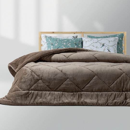 Lino Home Sherpa Comforter Double 220x220cm Erba Beige 180 GSM