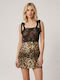 Milena by Paris Set Sexy Nachthemd mit Spitze Schwarz 003480-Tigermuster