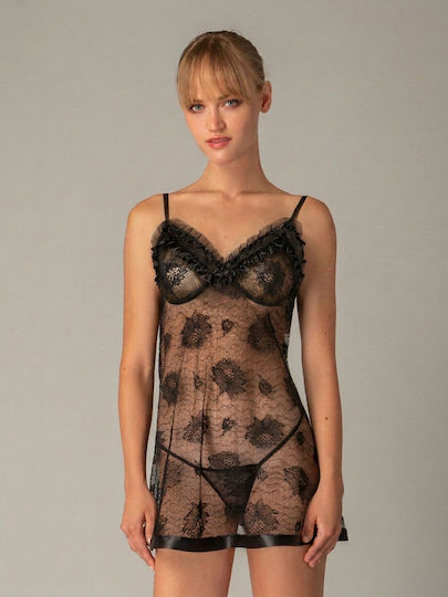 Milena by Paris Set Sexy Lace Nightgown Black 003475-Black
