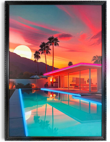 "vintage Villa" Painting with Neon LED Lighting 70x100 cm