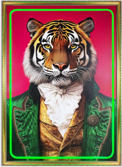 "Tiger Portrait" Painting with Neon LED Lighting 70x100 cm