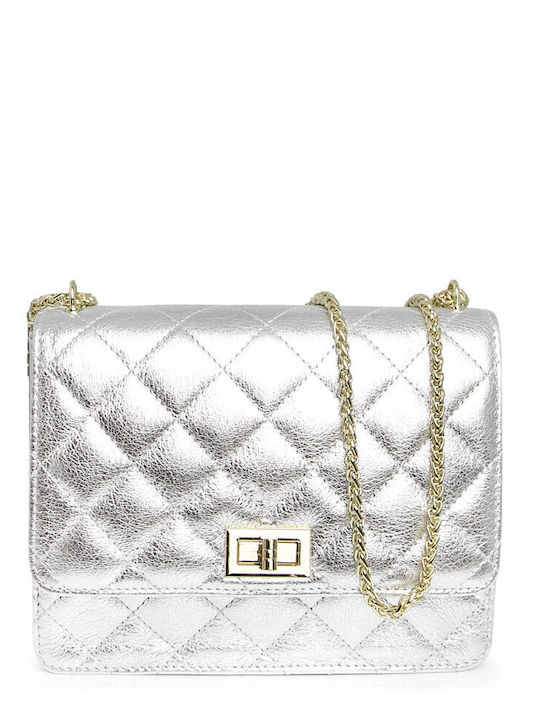 Leather Women's Flap Bag Silver