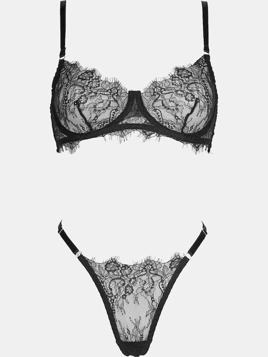 Decoro Spitzen-Dessous-Set mit String Schwarz