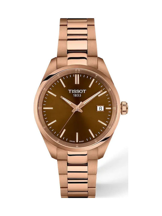 Women's Battery-Powered Watch with Pink Gold Metal Bracelet
