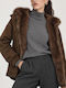 Long Women's Winter Jacket Brown