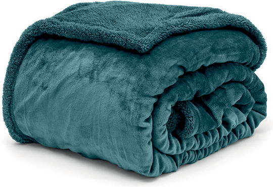 Lino Home Erba Single Sherpa Blanket 160x220cm Petrol Blue