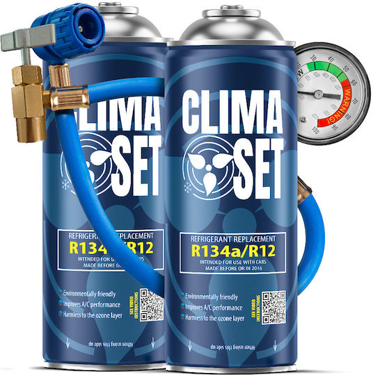 Climaset 2 Флакона + Кабел Хладилен Агент за Климатик R134a