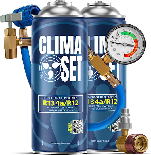 Climaset 2 Флакона + Кабел + Адаптер Hp Lp Хладилен Агент за Климатик R134a