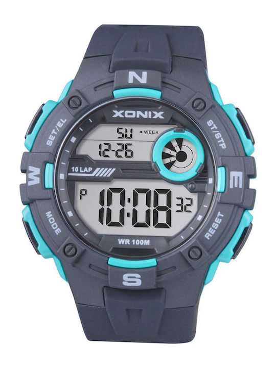 Digitale Herren-Chronographen-Armbanduhr mit Batteriebetrieb und grauem Silikonarmband