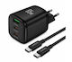 Foneng Φορτιστής GaN με Θύρα USB-A και 2 Θύρες USB-C και Καλώδιο USB-C - USB-C 65W Power Delivery / Quick Charge 3.0 Μαύρος (Cube-EU)