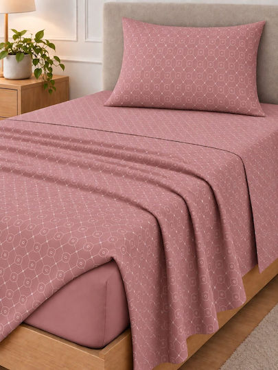 Astron Italy Giulia Semi-Double Fitted Sheet Set 120x200+30cm Dusty Pink (3 Pieces)