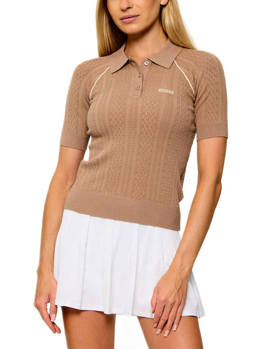 Guess Γυναικεία Polo Μπλούζα Κοντομάνικη Εκρου-...