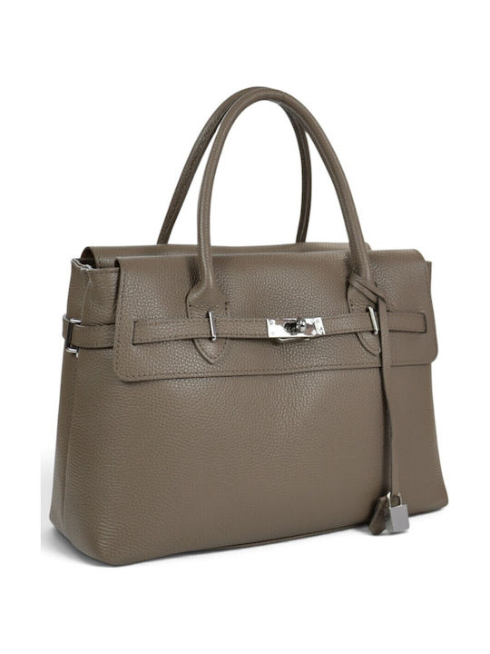 Women's Leather Tote Bag Taupe Scuro