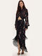 Midi Floral Envelope Skirt Black