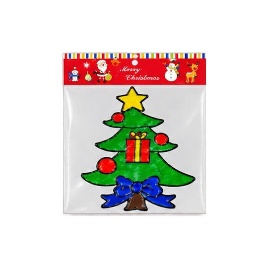 Autocolante pentru Geam Xmas Magic Glass 18cm Brad de Crăciun Fundă Albastră