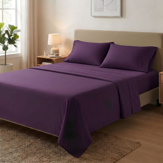 Marwa Super-Double Fitted Sheet Set 160x200+30cm Purple (4 Pieces)