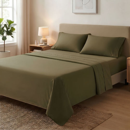 Marwa Super Double Sheet Set with Fitted Sheet 160x200+30cm Green (4 pcs)