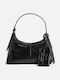 Small Belted Crinkle Leather Women's Drawstring Bag Black