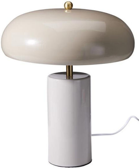 Tischlampe für E14-Fassung mit Beigem Lampenschirm und Weißem Fuß