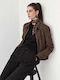 Short Suede Women's Winter Jacket Brown