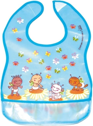 Laken Butterflies Waterproof Plastic Baby Bib with Hook and Loop Fastener & Pocket