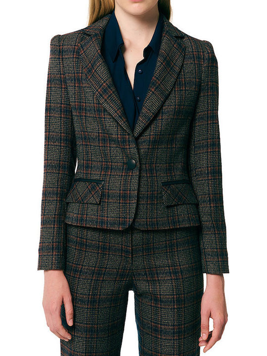 Forel Kurzer Taillierter Damen-Lederblazer in Blau