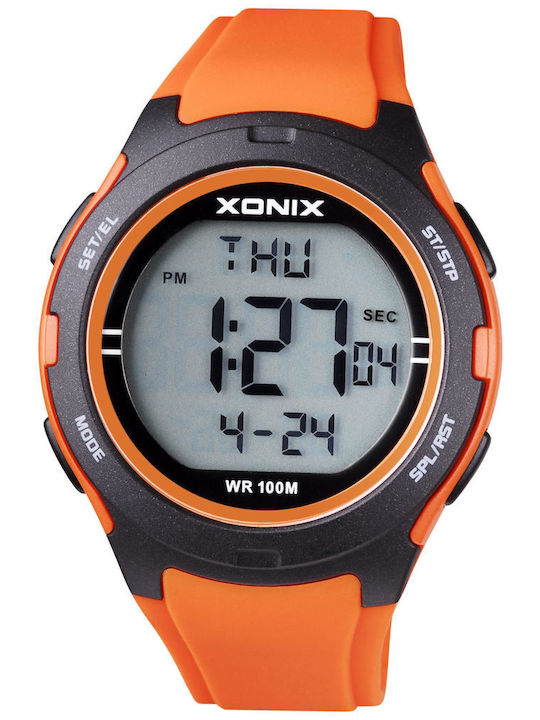 Digital Men's Battery-Powered Watch with Orange Silicone Strap