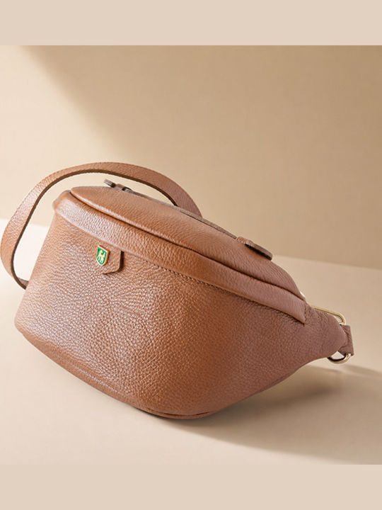 Lederne Damen-Crossbody-Tasche in Tabakbraun