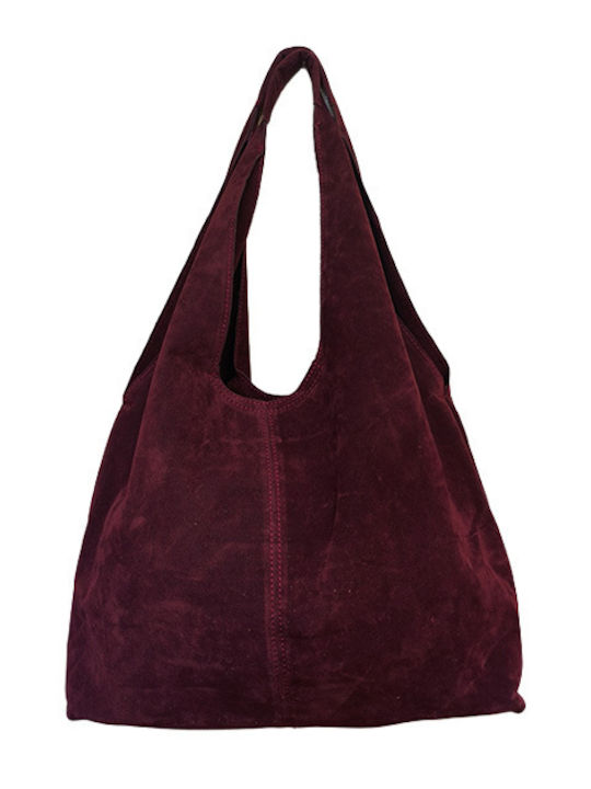 Geantă Hobo de Damă din Piele Întoarsă Burgundy Geantă Hobo de Damă din Piele Întoarsă Burgundy