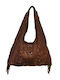Gestrickte Damen-Hobo-Tasche aus Wildleder mit Fransen Braun