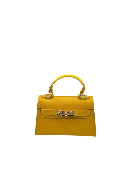 Gelbe Damen-Flap-Tasche aus Leder