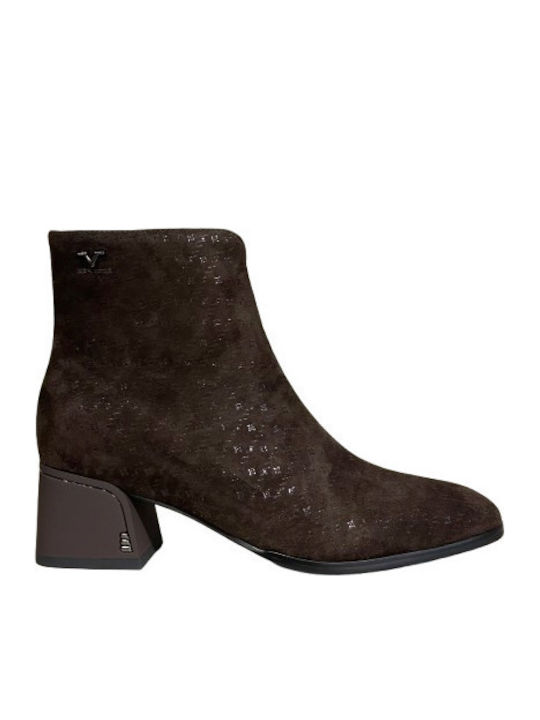 Braune Damen-Stiefeletten aus Wildleder mit mittelhohem Absatz