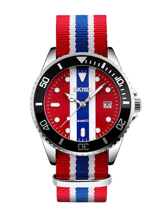 Мъжки часовник 25 мм на батерия с текстилна каишка Red / Blue Red