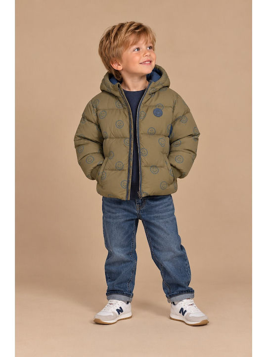 Kurze Gesteppte Kinderjacke mit Futter und Kapuze Grün