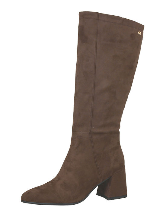 Bolgen Wildleder Damenstiefel mit Mittelhohem Absatz Braun