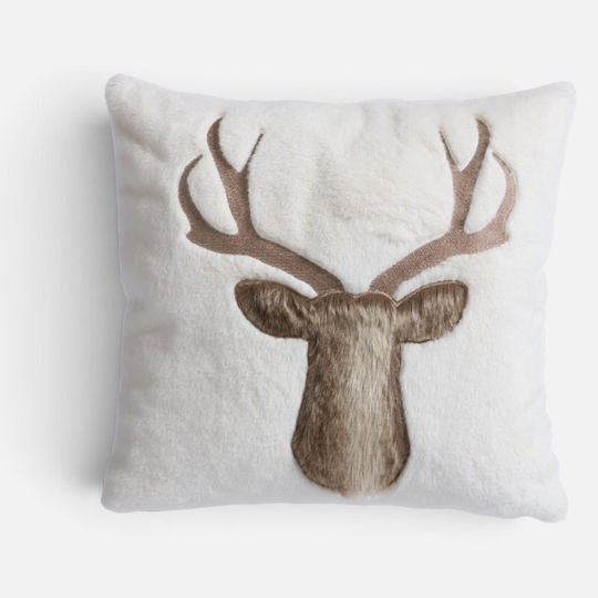 Коледна Декоративна Възглавница 45x45 Nef Nef Reindeer Кремаво Бяло Кафяво 45x45