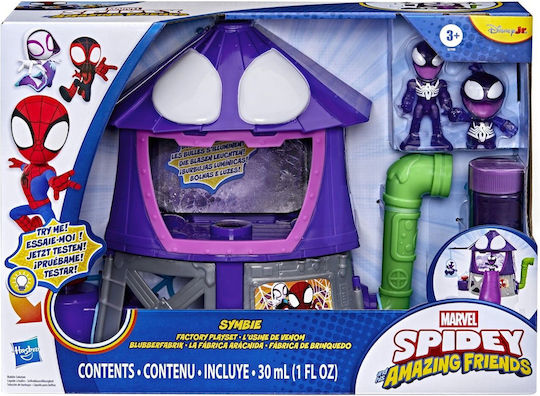 Hasbro Spidey His Amazing Friends Фигурки, Превозни Средства и Комплекти за Игра Marvel Фабрика на Симбиотите G1990