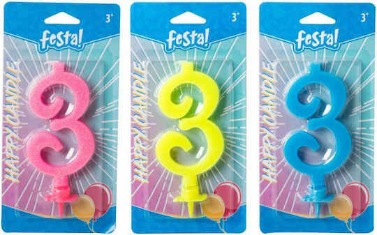 Festa Birthday Cake Candle Fluo 3 Yellow
