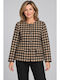 Rodonna Langer Blazer für Damen Beige-Schwarz ZA-3453