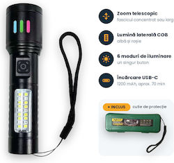 Digikalax Rechargeable Led Flashlight 10w Telescopic Zoom Cob Side Light 6 Lighting Modes Approx 500 M Beam Range 1200 Mah Battery Usb-c Charging Aluminum Body Ipx4 Black Digikalax Rechargeable Led Flashlight 10w Telescopic Zoom Cob Side Light 6 Lighting Modes Approx 500 M Beam Range 1200 Mah Battery Usb-c Charging Aluminum Body Ipx4 Black